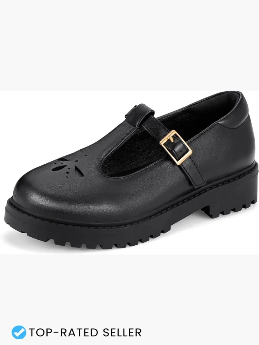 Girls T-Strap Buckle Platform Flats Classic Mary Jane Uniform School Shoes